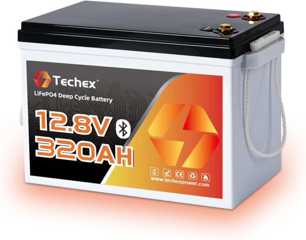 Techex 12V 320Ah Self-Heating LiFePO4 Battery, 200A BMS, Built-in Bluetooth, Low Temp Cut Off, Deep Cycle Lithium Battery for RV, Solar, Camping, Off-Grid, Trolling Motor, Boat